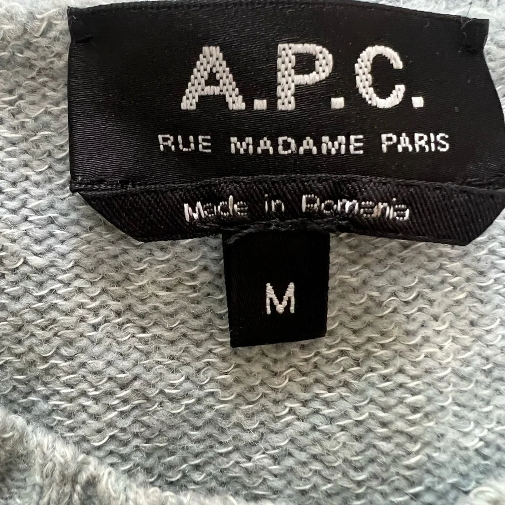 A.P.C Women’s Blue Wool Cotton Micro Puff Sleeve Crew‎ Neck Sweater Medium
